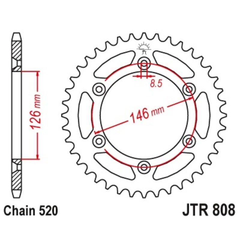 Corona JT 808 de acero con 48 dientes paso 520 autolimpiable - motoscamaralweb.com