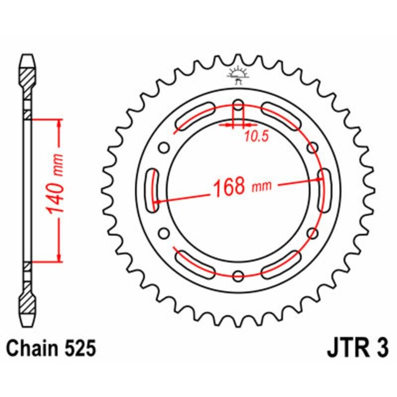 Corona JT SPROCKETS acero estándar 3 - Paso 525 - motoscamaralweb.com