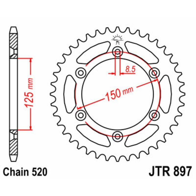 Corona JT SPROCKETS acero estándar 897 - Paso 520 - motoscamaralweb.com