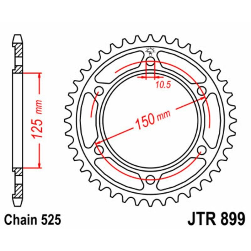 Corona JT SPROCKETS acero estándar 899 - Paso 525 - motoscamaralweb.com