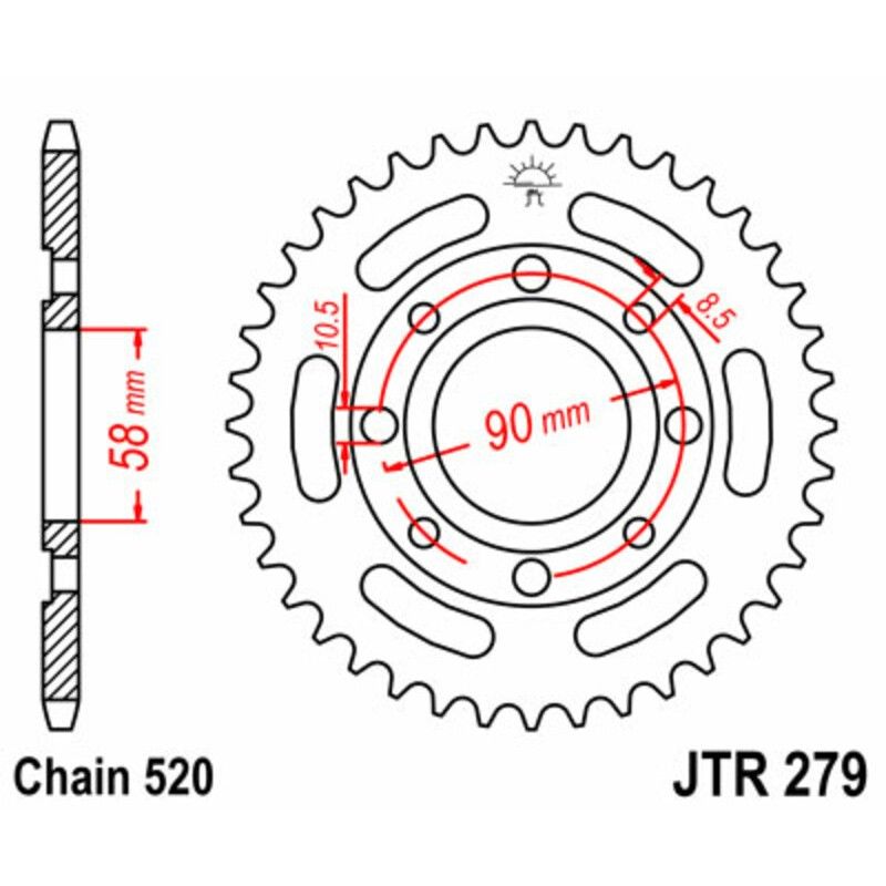 Corona JT SPROCKETS acero estándar 279 - Paso 520 - motoscamaralweb.com