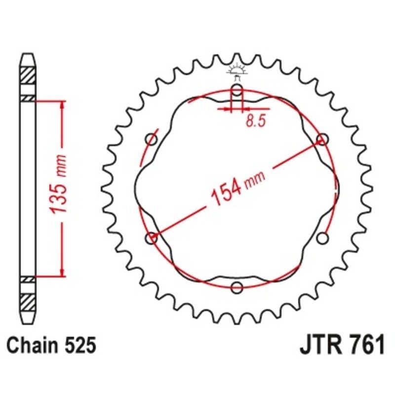 Corona JT SPROCKETS acero estándar 761 - Paso 525 - Requiere portacoronas JT SPROCKETS - motoscamaralweb.com