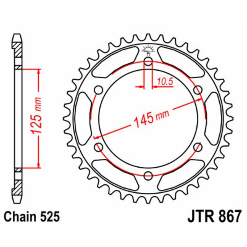 Corona JT SPROCKETS acero estándar 867 - Paso 525 - motoscamaralweb.com