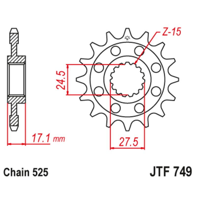 Piñón con goma anti-ruido JT SPROCKETS acero 749 - 525 - motoscamaralweb.com
