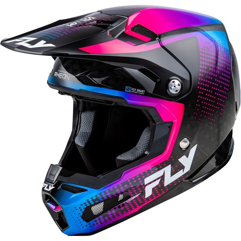 Casco FLY RACING Formula S Carbon Protocol - Carbono negro / Azul / Rosa - motoscamaralweb.com