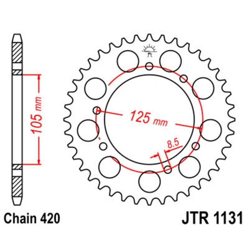 Corona JT SPROCKETS acero estándar 1131 - Paso 420 - motoscamaralweb.com