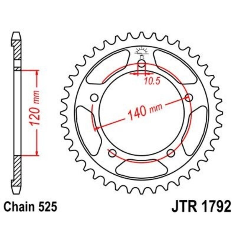 Corona JT 1792 de zinc negro con 47 dientes - motoscamaralweb.com