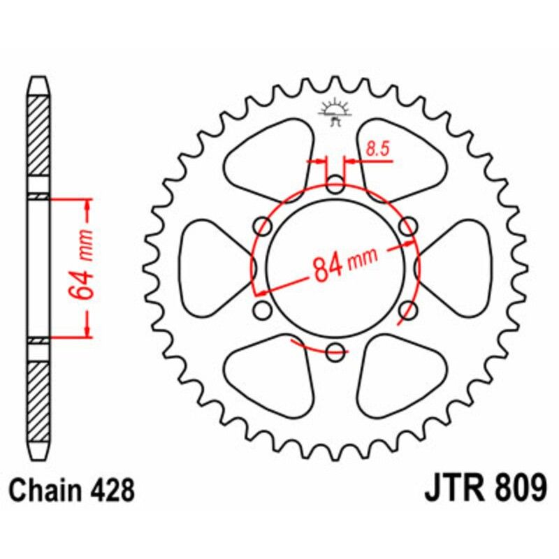 Corona JT SPROCKETS acero estándar 809 - Paso 428 - motoscamaralweb.com