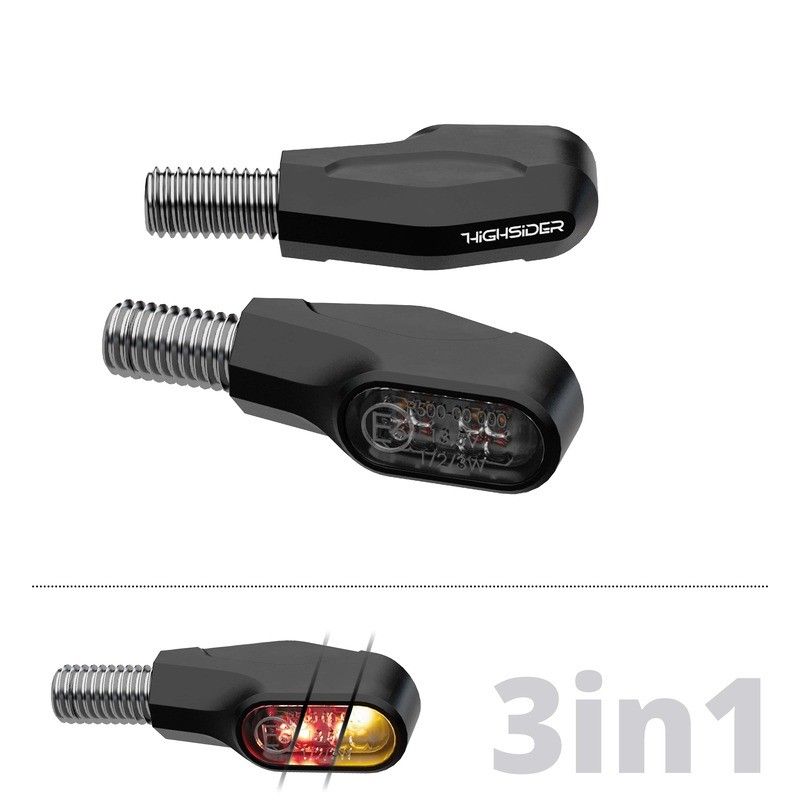 Piloto trasero/intermitente LED HIGHSIDER pro Ventura-X 3in1 - cristal ahumado - homologado E - par - motoscamaralweb.com