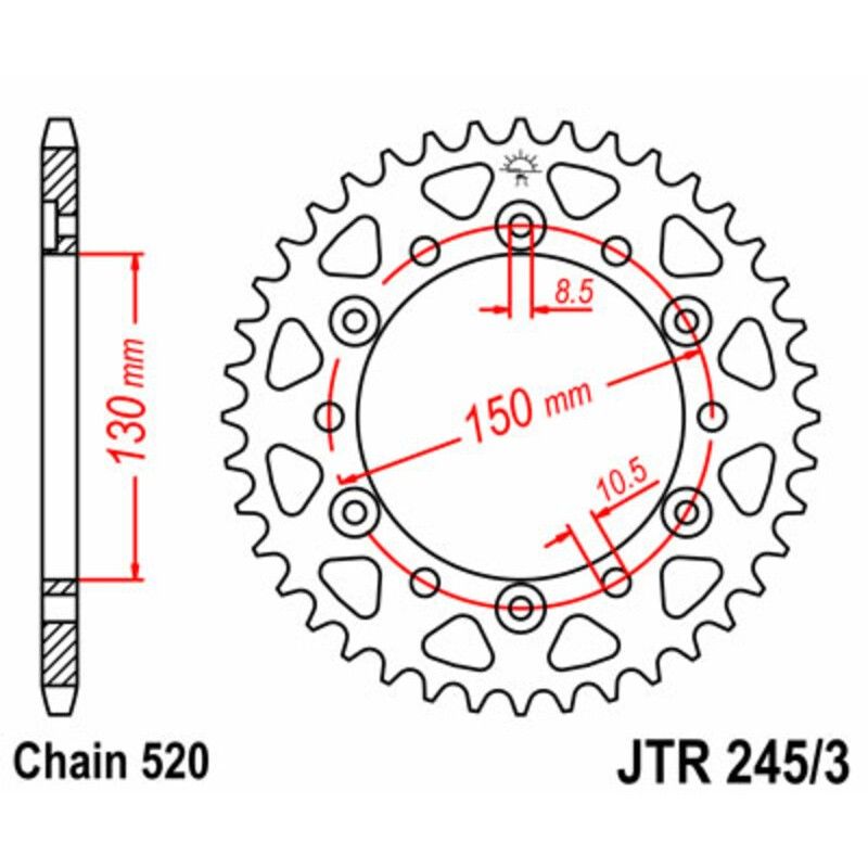 Corona JT SPROCKETS acero estándar 245/3 - Paso 520 - motoscamaralweb.com