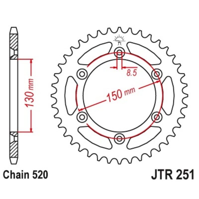 Corona JT 251 de acero con 49 dientes paso 520 autolimpiable - motoscamaralweb.com