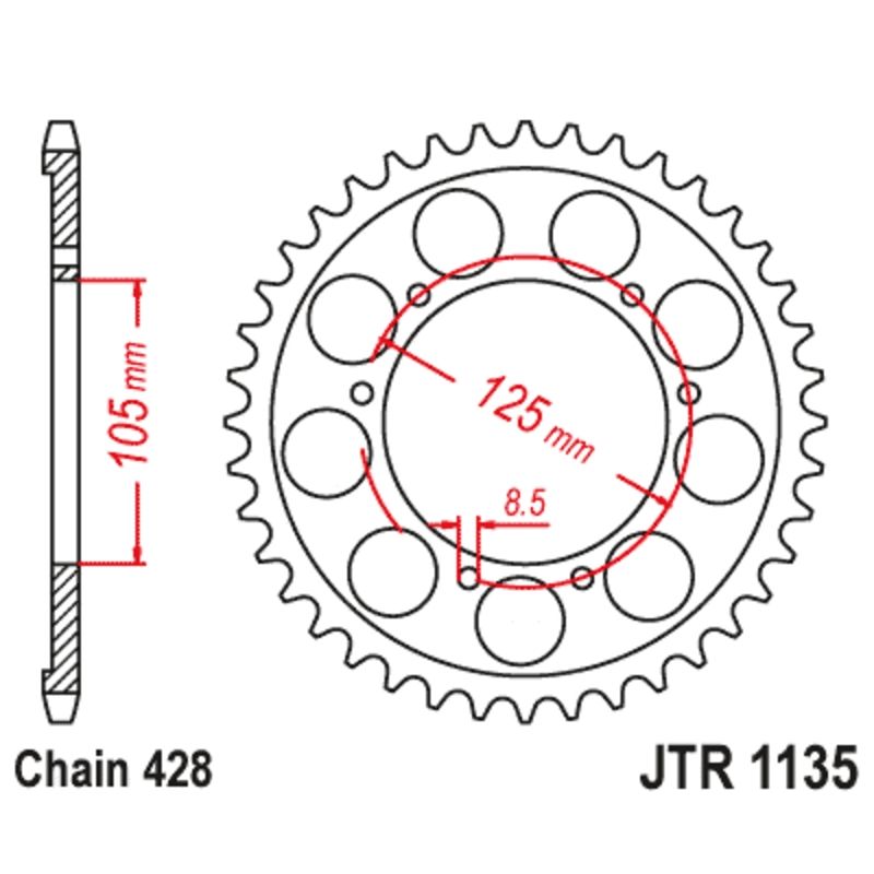 Corona JT SPROCKETS acero estándar 751 - Paso 525 - motoscamaralweb.com