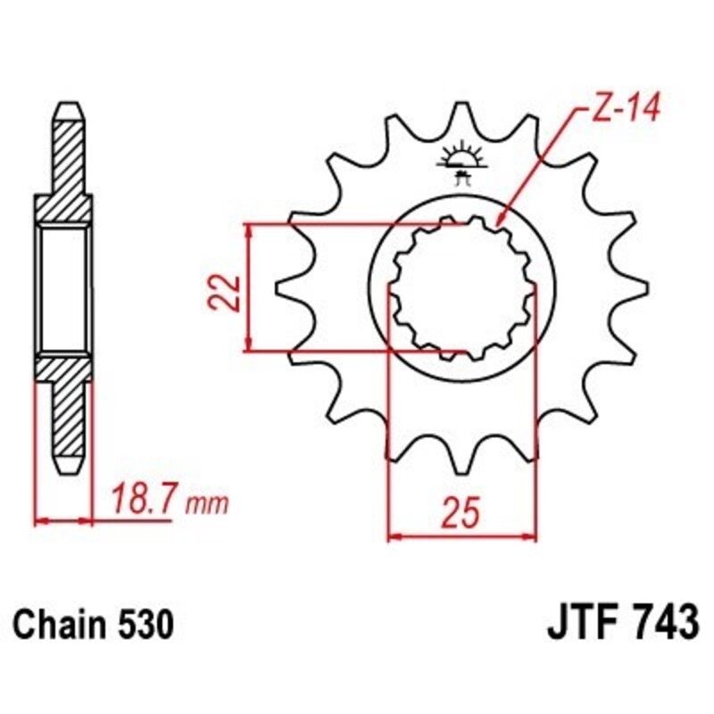 Piñón JT 743 de acero con 15 dientes - motoscamaralweb.com