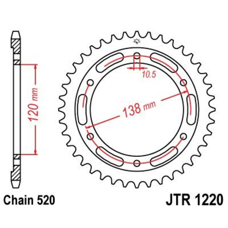 Corona JT SPROCKETS acero estándar 1220 - Paso 520 - motoscamaralweb.com