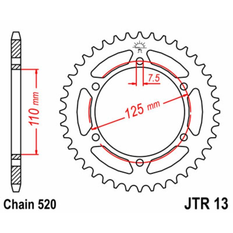 Corona JT SPROCKETS acero estándar 13 - Paso 520 - motoscamaralweb.com