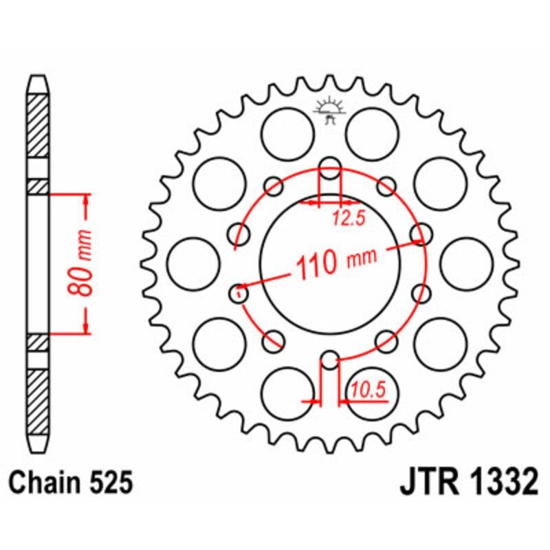 Corona JT SPROCKETS acero estándar 1332 - Paso 525 - motoscamaralweb.com