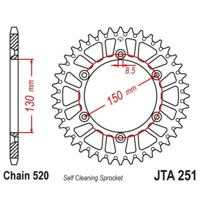 Corona JT SPROCKETS aluminio negro ultraligero 251 - 520 - motoscamaralweb.com