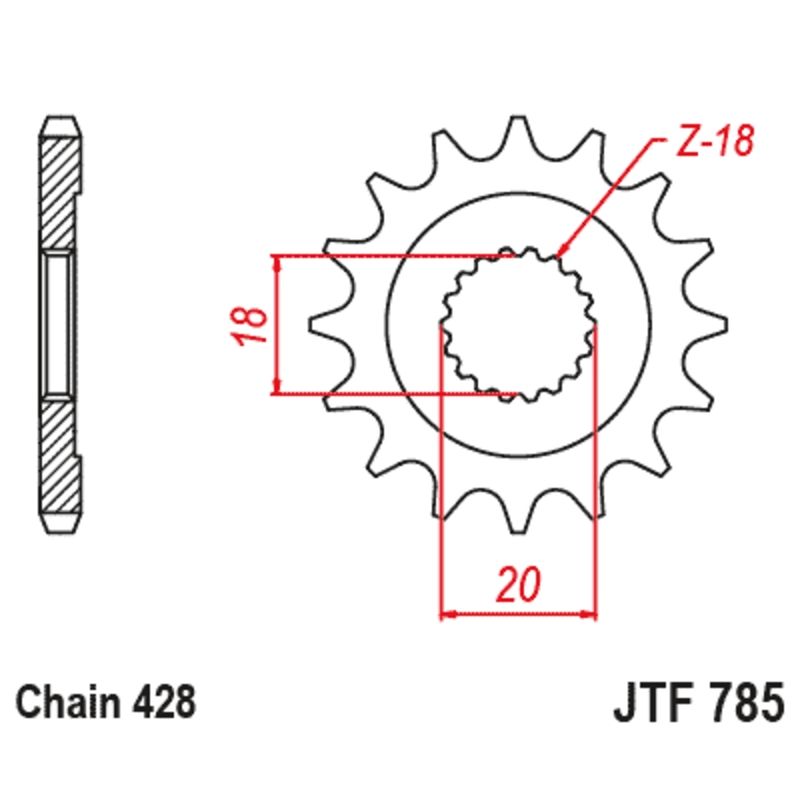 Piñón JT SPROCKETS acero estándar 785 - Paso 428 - motoscamaralweb.com