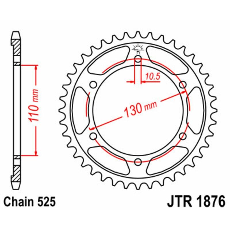 Corona JT SPROCKETS acero estándar 1876 - Paso 525 - motoscamaralweb.com