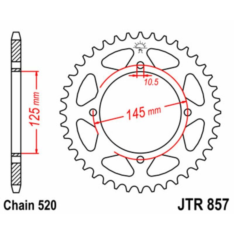 Corona JT SPROCKETS acero estándar 857 - Paso 520 - motoscamaralweb.com