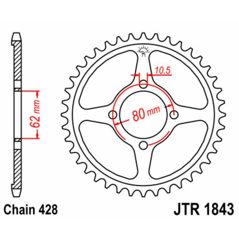 Corona JT SPROCKETS acero estándar 1843 - Paso 428 - motoscamaralweb.com