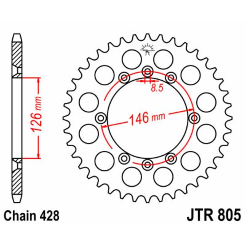 Corona JT SPROCKETS acero estándar 805 - Paso 428 - motoscamaralweb.com