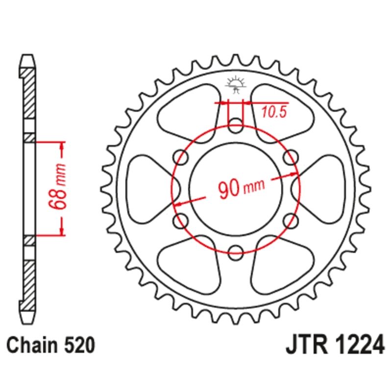 Corona JT SPROCKETS acero estándar 1224 - Paso 520 - motoscamaralweb.com