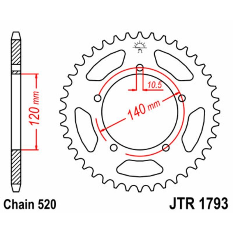 Corona JT SPROCKETS acero estándar 1793 - Paso 520 - motoscamaralweb.com