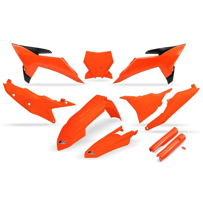 Kit de plástica UFO completo con protectores de horquilla - Naranja flúor - motoscamaralweb.com