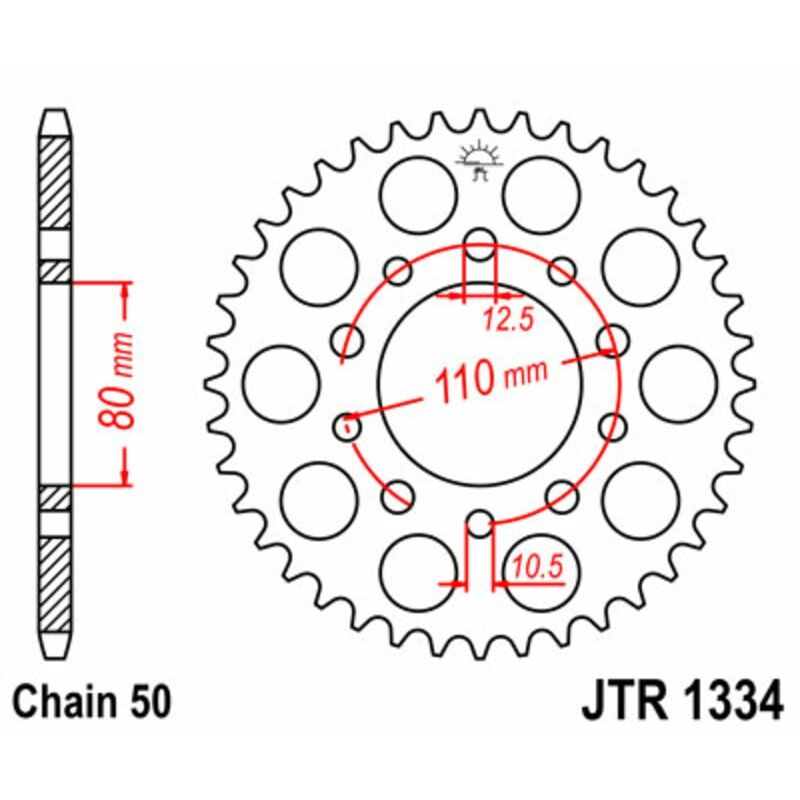 Corona JT SPROCKETS acero estándar 1334 - Paso 530 - motoscamaralweb.com