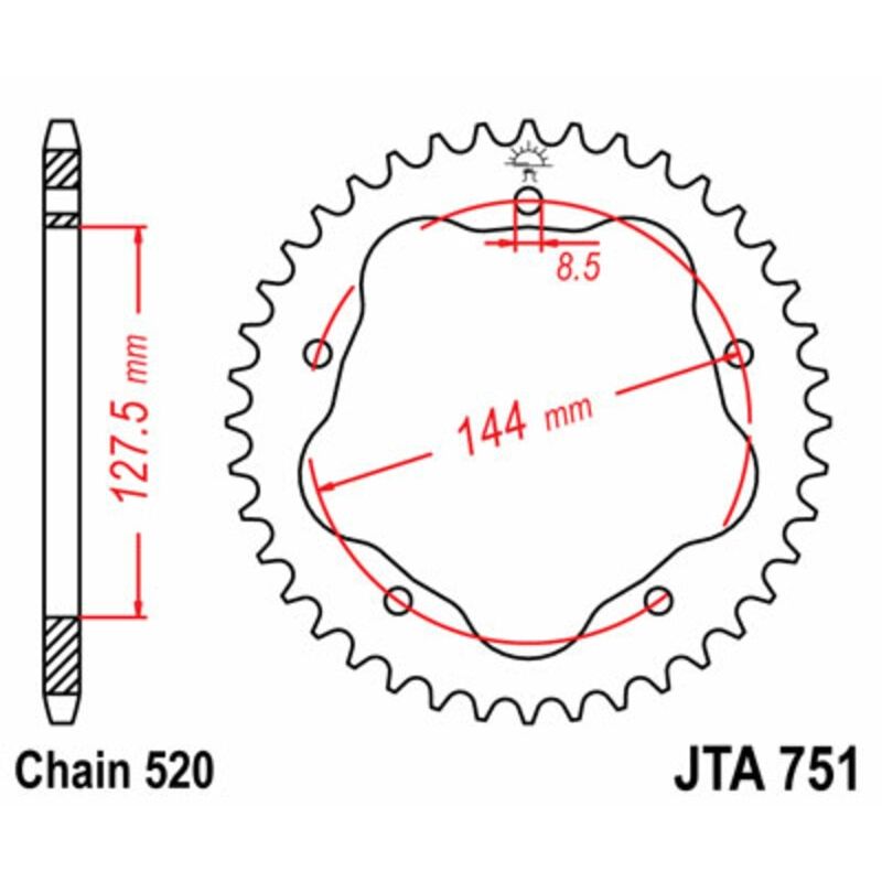 Corona JT SPROCKETS acero estándar 751 - Paso 520 - Requiere portacoronas JT SPROCKETS - motoscamaralweb.com